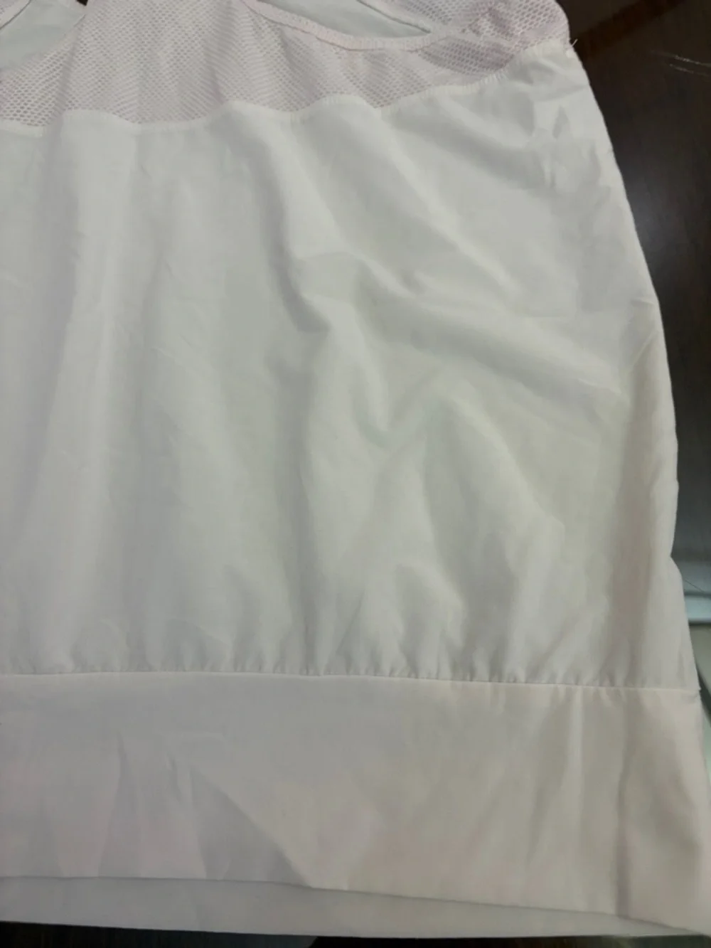 Lija White Racerback Tank with Light pink Mesh Yoke Size Medium